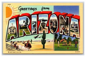 Large Letter Greetings From Arizona Linen Postcard W11