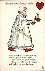 Tuck Vinegar Valentine Mother-in-Law with Candle and Key Comic c1910 Postcard