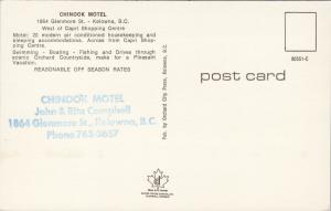 Chinook Motel Kelowna BC Glenmore St. John Rita Campbell UNUSED Postcard D89