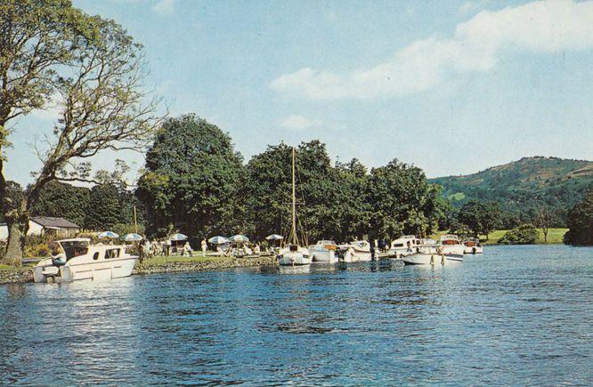 Tea Gardens at the Newby Bridge Riverside Boat Moorings 1970s Postcard