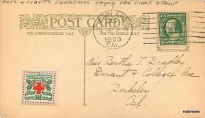 1909 Arts Crafts Christmas Saying Red Cross Stamp postcard 687