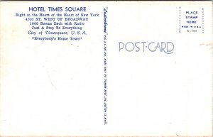 Historic Hotel Times Square Downtown New York City New York DB Postcard 