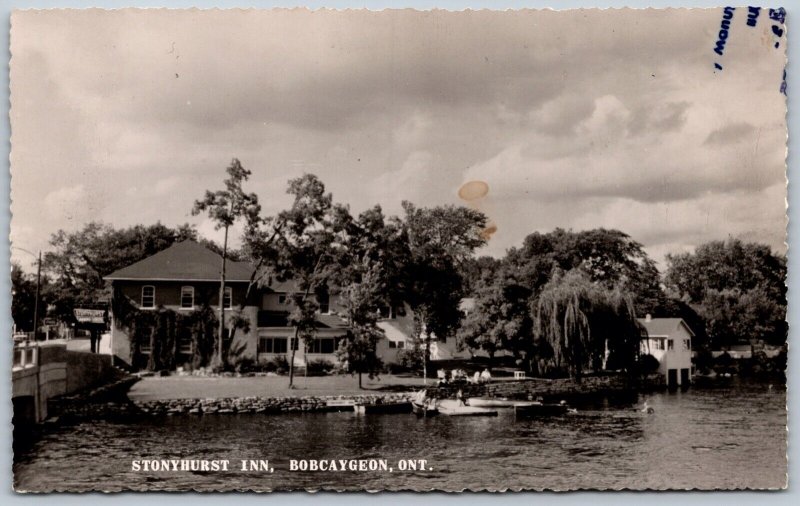 Postcard RPPC c1940s Bobcaygeon Ontario Stonyhurst Inn Scenic River View *as is*