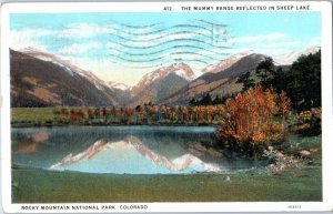 The Mummy Range Reflected in Sheep Lake Colorado Postcard Posted 1927