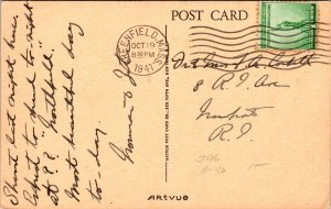 Weldon Hotel Greenfield Massachusetts MA Antique Postcard PM Cancel WOB Note DB 