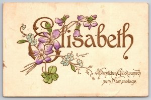 Large Letter Floral Name Greeting Elisabeth Germany Embossed DB Postcard K11