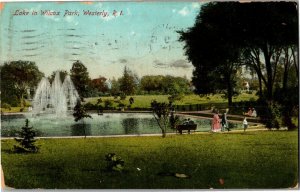 Lake in Wilcox Park, Westerly RI c1912 Vintage Postcard A76