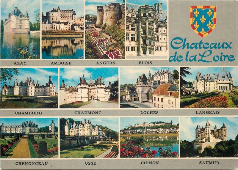 Postcard France Loire valley chateaux