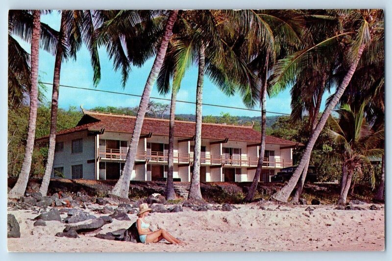 Kona Coast Hawaii HI Postcard Kona White Sand Apartment Hotel Playground c1960