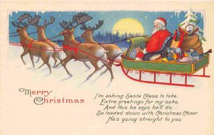 Santa Claus SleighGift Bag Toys Merry Christmas 1911 postcard