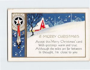 Postcard A Merry Xmas with Poem and Xmas Embossed Art Print, Xmas Greeting Card