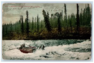 1910 Shooting White Horse Rapids Alaska AK, Surf Boat Scene Antique Postcard