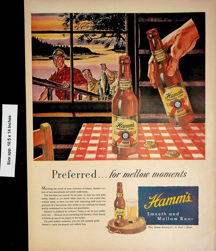 1947 Hamm's Preferred Stock Beer Vintage Print Ad 4644