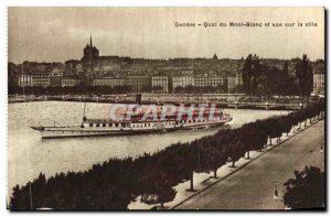 Old Postcard Geneva Quai du Mont Blanc and City View Boat Switzerland