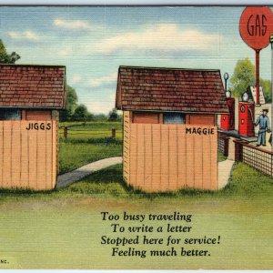 c1940s Comic Privy Scene Outhouse Gas Station PC Rest Letter Poem Attendant A329