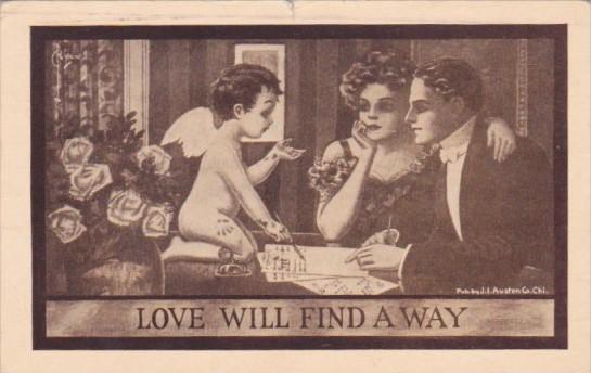 Romantic Couple With Cupid Love Will Find A Way 1919