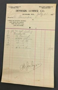 1914 Denmark WI Lumber Co Bill Receipt Invoice Brillion Maribel Cement Coal Wood