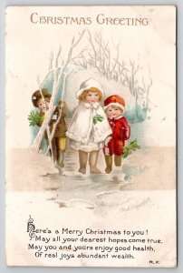 Ellen Clapsaddle Christmas Greetings Children Snow Forest Poem Postcard U26