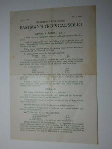 1900 Eastman Kodak Tropical Solio Directions for Using Rochester NY Letterhead