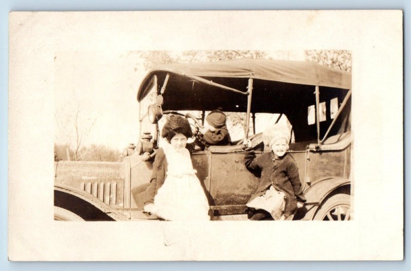 Children Postcard RPPC Photo Scene On The Car c1910's Unposted Antique