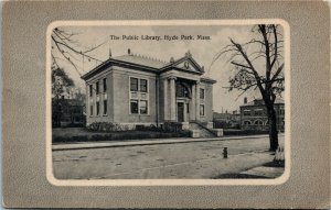 Vintage Postcard MA Suffolk County Hyde Park The Public Library Hydrant 1914 H22
