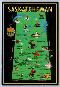 Saskatchewan Map Showing Points of Interest, Chrome Postcard #3