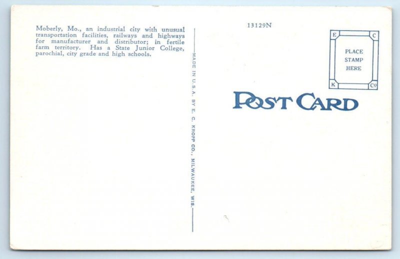 MOBERLY, Missouri MO ~ JUNIOR HIGH SCHOOL c1940s Randolph County Postcard