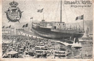 Postcard Italian Royal Navy Battleship ROMA in Harbor c1907 RARE Artwork