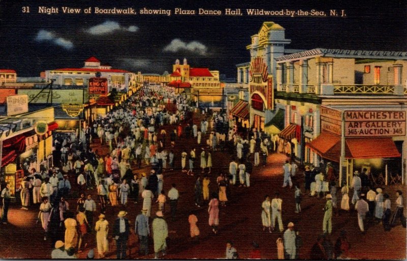 New Jersey Wildwood by the Sea Night View Of Boardwalk Showing Plaza Dance Ha...