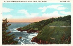 Vintage Postcard 1930's Scene Otter Crest Looking North Coast Highway Oregon OR