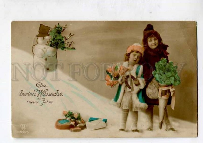 401170 WWII GERMANY New Year Snowman RPPC Mariaschein