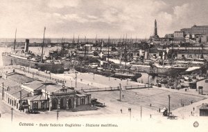 Vintage Postcard Genova Ponte Federico Guglielmo Stazione Marittima Genoa Italy