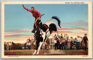 Vtg Elk City Oklahoma Arthur Ivy Leaving Amos Rodeo Bucking Bronco Postcard