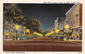 B74/ Logan Ohio Postcard 1956 Main Street Night Theatre Stores