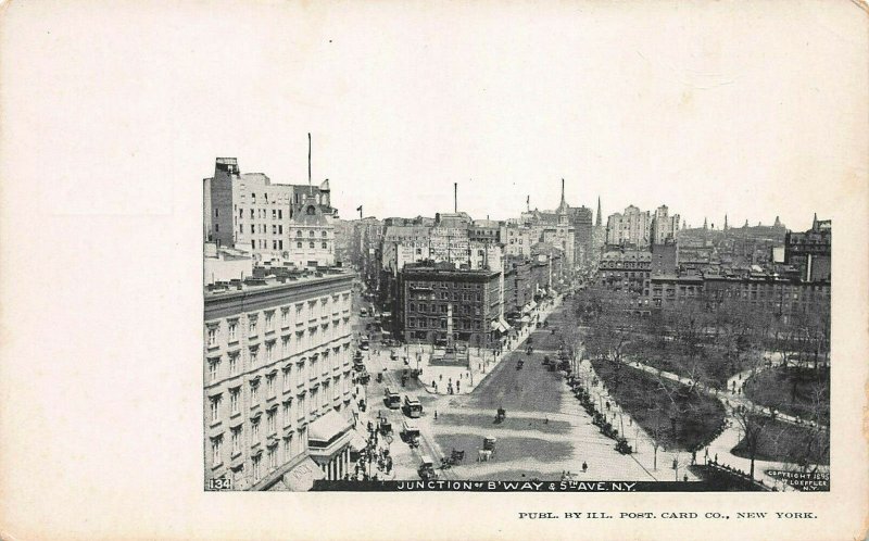 Junction of Broadway & 5th Ave., New York, Very Early Postcard, Unused 