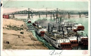 1900s Along the Levee Cincinnati OH Sternwheeler Steamers Postcard