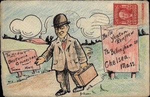 Chelsea MA Boston Orchestra HANDMADE COMIC Thin Paper Mailed as Postcard