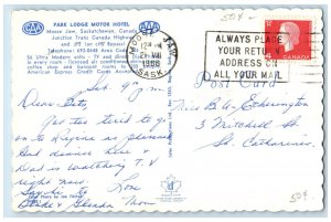 1966 Park Lodge Motor Hotel Moose Jaw Saskatchewan Canada Posted Postcard