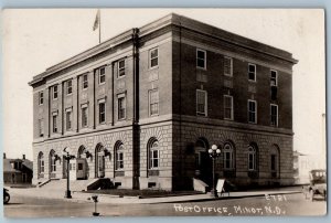 Minot North Dakota Postcard Post Office Exterior View Building 1924 RPPC Photo