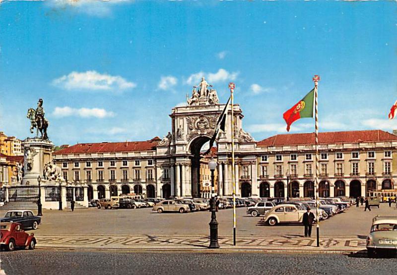 Portugal Old Vintage Antique Post Card Place du Commerce Lisboa Postal Used U...