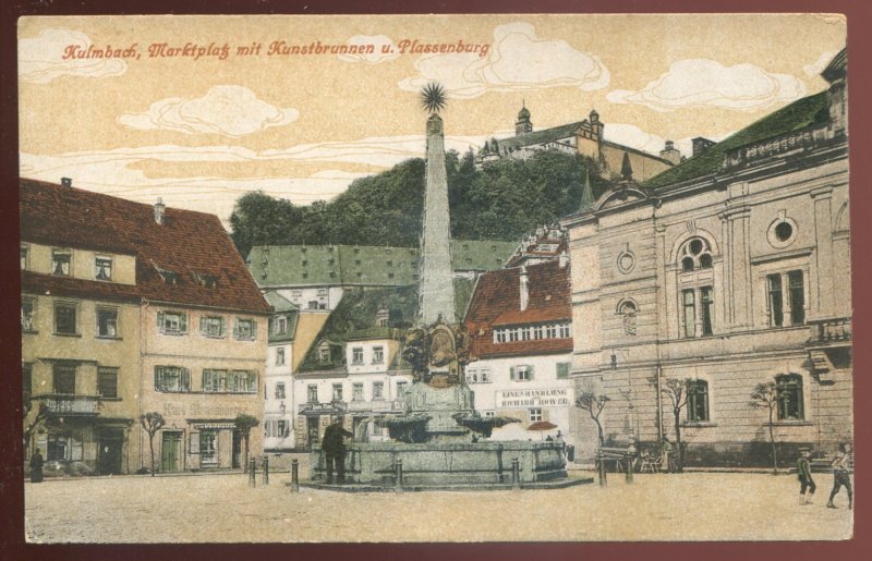 dc2049 - GERMANY Kulmbach Postcard 1910s Marktplatz mit Kunstbrunnen u.Plassenbu