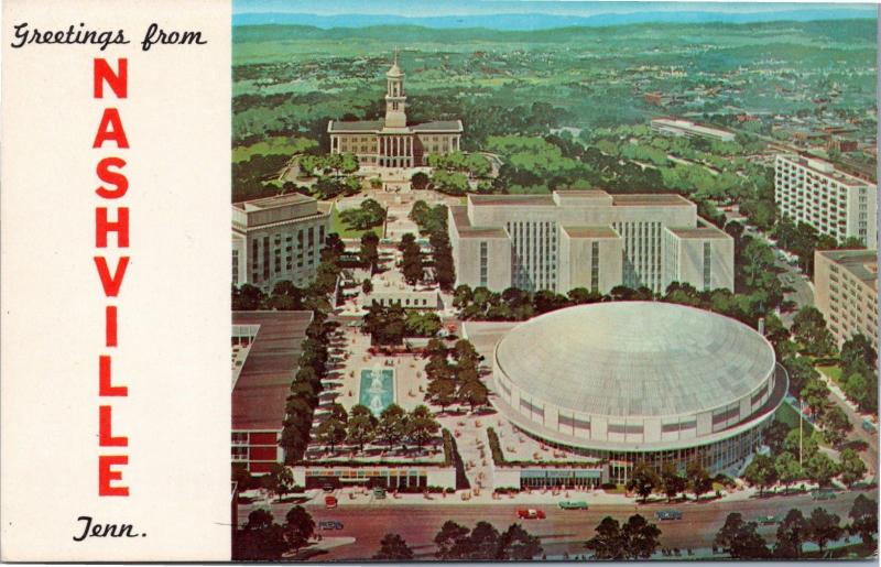 Greetings from Nashville - aerial state capitol and municipal auditorium