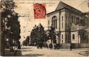 CPA CLICHY La Nouvelle Eglise et le Boulevard National (1322996)