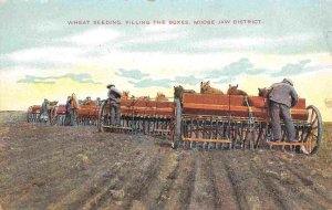 Sowing Wheat Seed Drills Farming Canadian West Moose Jaw Canada 1910c postcard