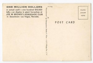 Postcard Joe W. Brown's Horseshoe Club One Million Dollars Standard View Card 