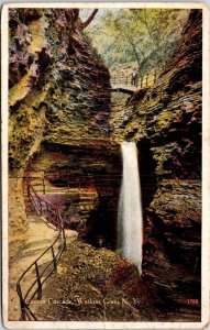 Cavern Cascade Watkins Glen NY New York WB Postcard PM Cancel WOB Note Antique 