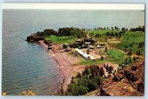 Two Harbors Minnesota Postcard Bill Mount Silver Motel Cabins Aerial View 1960
