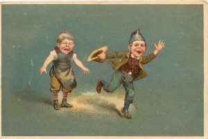 c1907 Art Postcard Little Boy Steals the Hat of Crying Boy In Apron/ Pinafore