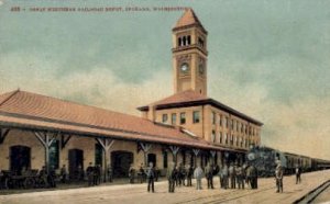 Great Northern Railroad Depot, Spokane, WA, USA Railroad Train Depot 1909 pos...