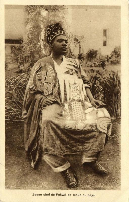 French Cameroon, Young Fokwé Chief Traditional Costume (1920s) Mission Postcard